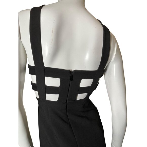 BCBG MAX AZRIA Black Midi Dress Size 0 Strappy Halter Side Cutouts LBD Date Part - Picture 5 of 15